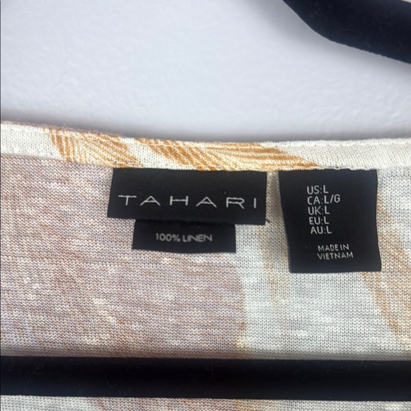 Tahari 100% Linen Green and Orange Tropical Short Sleeve Top Size Large - Picture 3 of 9